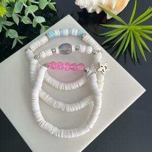 SET of 3 White Polimer Clay Beaded Bracelet / Stacking Bracelets